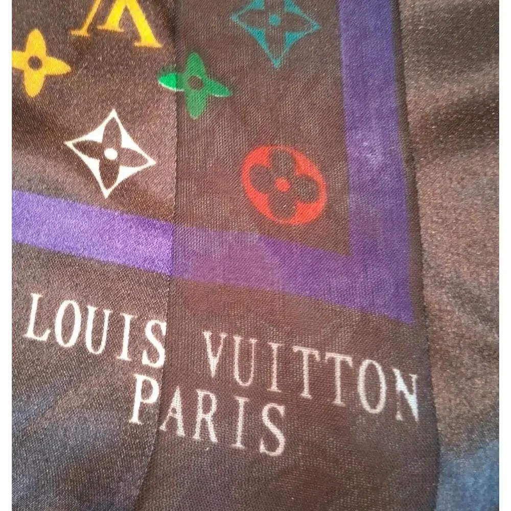 Louis Vuitton Multicolor Monogram Oversized Silk Scarf 38x39 Brown Purple LV